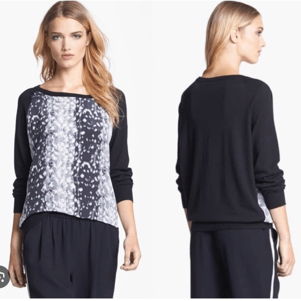 Joie‎ Black Contrast Print Long Sleeve Sweater Top Size M